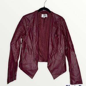 BB DAKOTAx Revolve Red Maroon Vegan Leather Moto Jacket Asymmetrical, Size Large